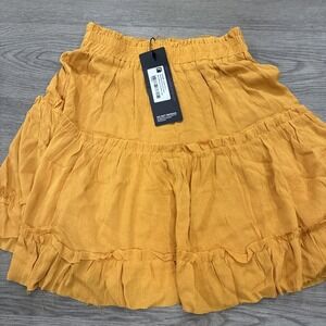 Mustard Yellow Rebdolls Say No More Smocked Waist Skater Skirt NWT Size L